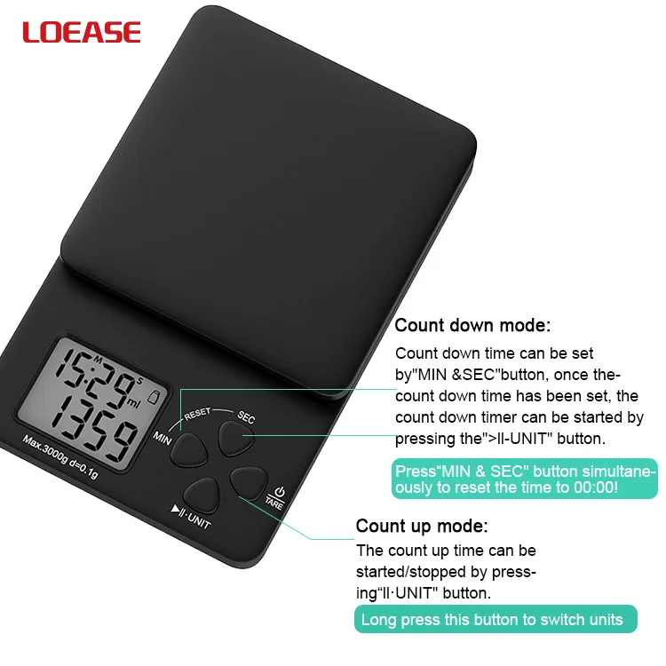 Electronic Slim Design  ABS Plastic Drip Food Timer Count Up And Down Digital Kitchen Timer Coffee Scale