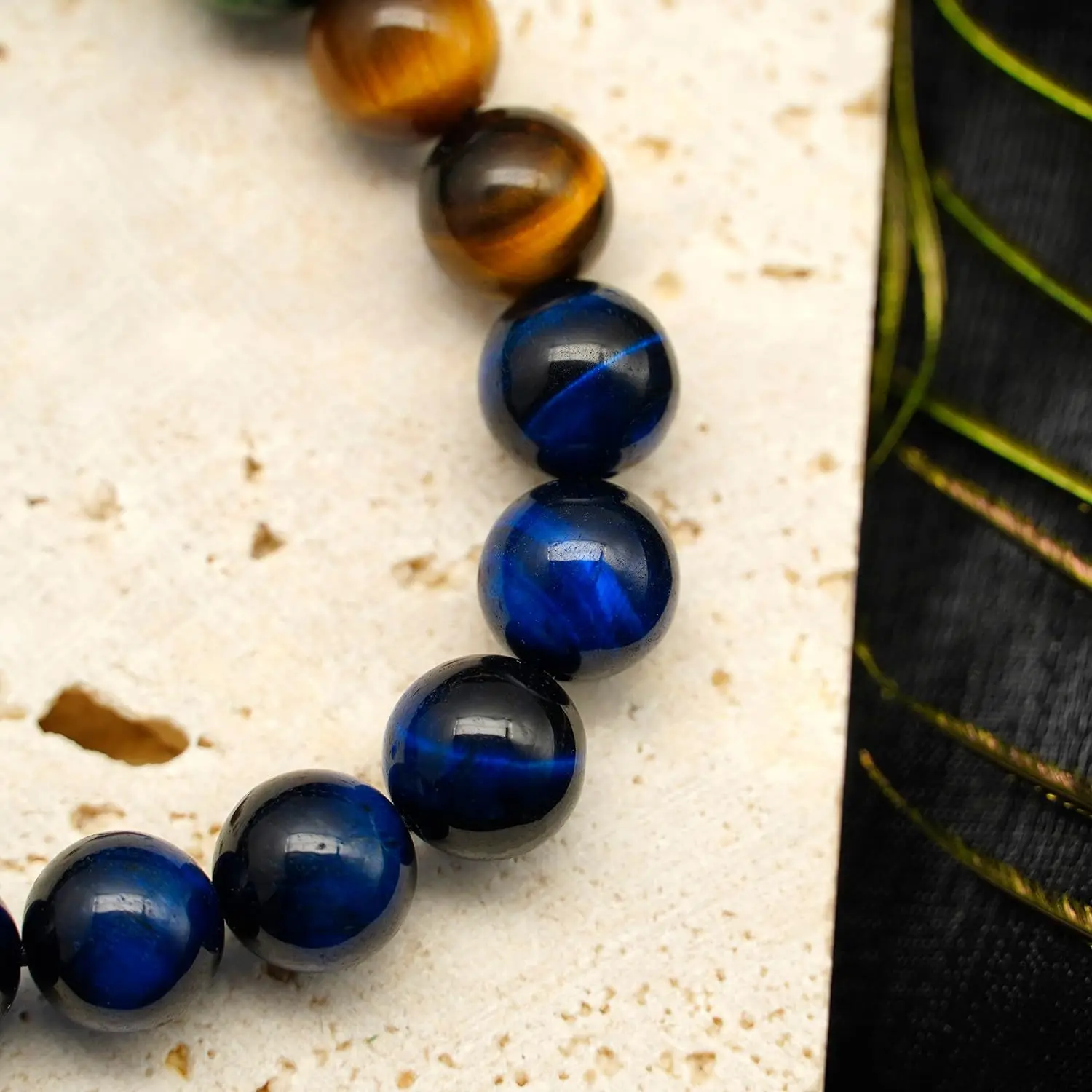 New Arrival 10mm Tiger Eye Stone Beaded Bracelet for Unisex Peacock feather Design Elastic Healing Energy Stone Beads Bracelet