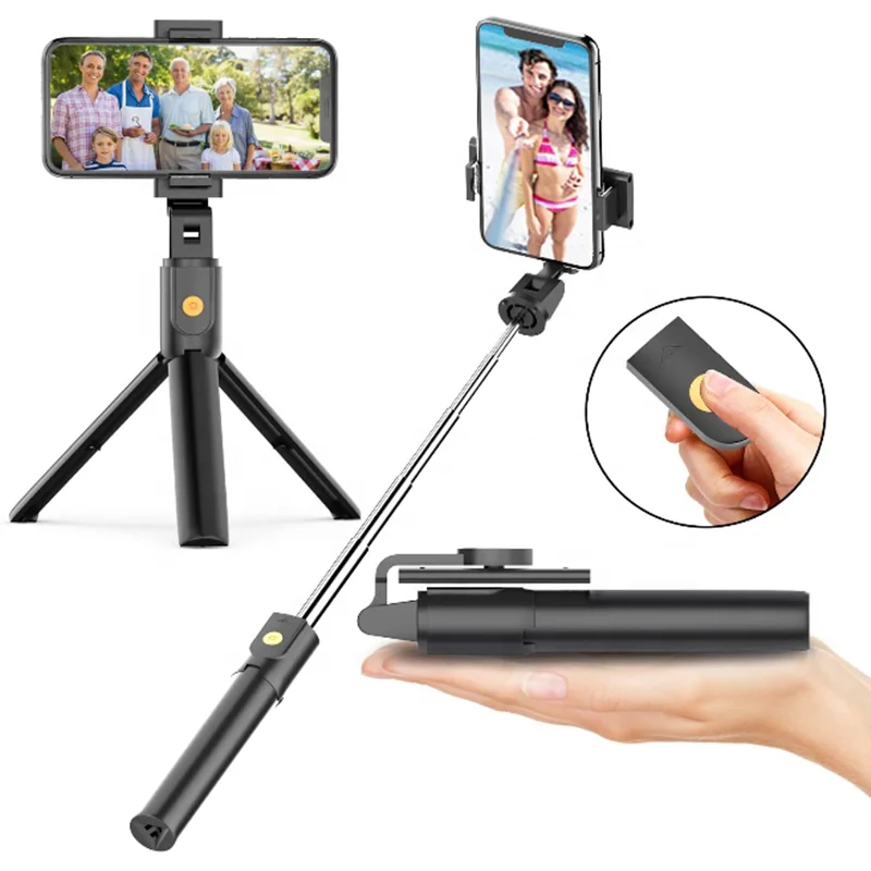 2021 Newest mini selfie stick Foldable Portable Bluetoth with make-up mirror function Phone integrated Tripod for iPhone 12pro