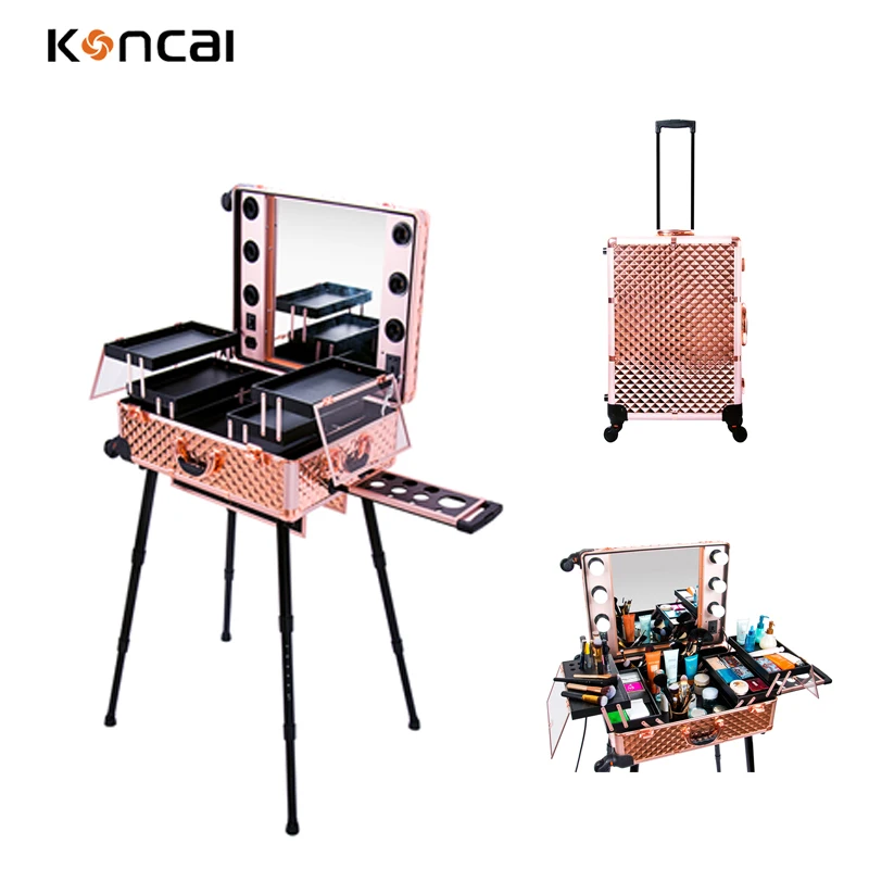 FAMA factory Latest fashion good quality makeup train case makeup station with lights with mirror
