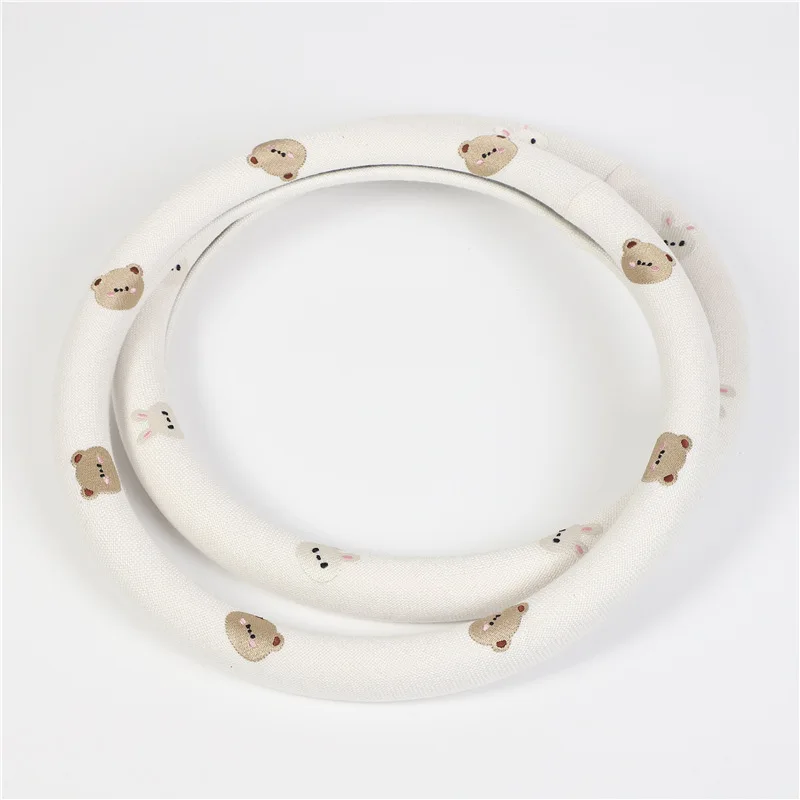 Car steer, cotton linen embroidered cloud bear, breathable and anti slip car handle cover, summer universal