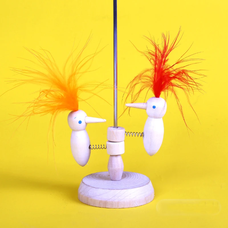 Educational Toy Wood Pecking Sliding Toy Bird on a Stick Pole Wood Craft Woodpecker Toy