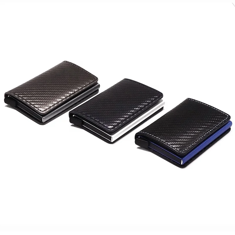 Aluminum RFID Wallet Portable Carbon Fiber Metal Card Holder Case Short Fashion Metal Automatic Pop up Credit Card Case