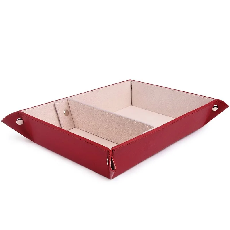 LEATHER TRAY ORGANIZER - PRACTICAL STORAGE BOX FOR WALLETS, WATCHES, KEYS, COINS, CELL PHONES AND OFFICE EQUIPMENT