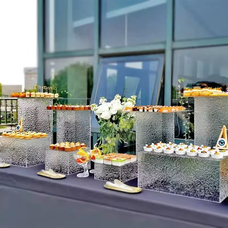 New Arrival Great Acrylic Buffet Display Rack Nesting Cube Food Stand Set Acrylic Risers for Wedding Packaged in Box