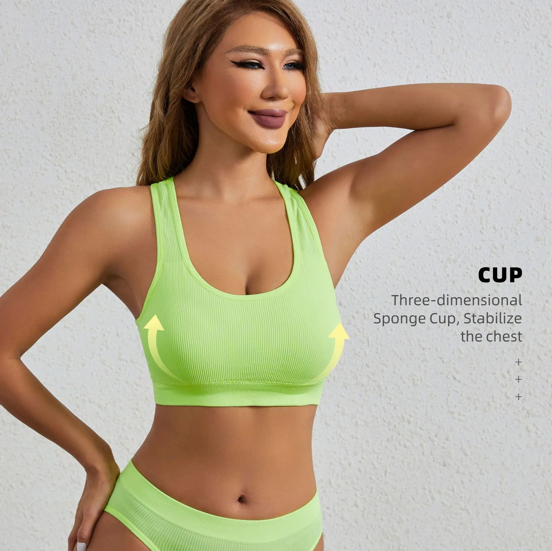 High quality seamless knit short union yarn thread sport beauty back running fitness yoga underwear vest bra for women