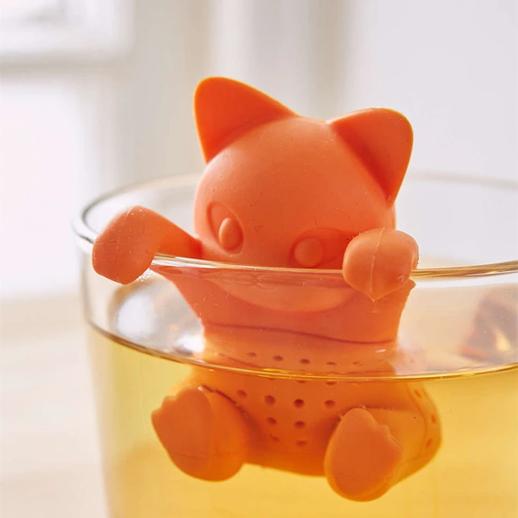 Factory Direct Custom 100% Food Grade BPA free Cute Animal Cat Tea Strainer Bulk Tea Ball Bag Silicone Loose Leaf Tea Infusers