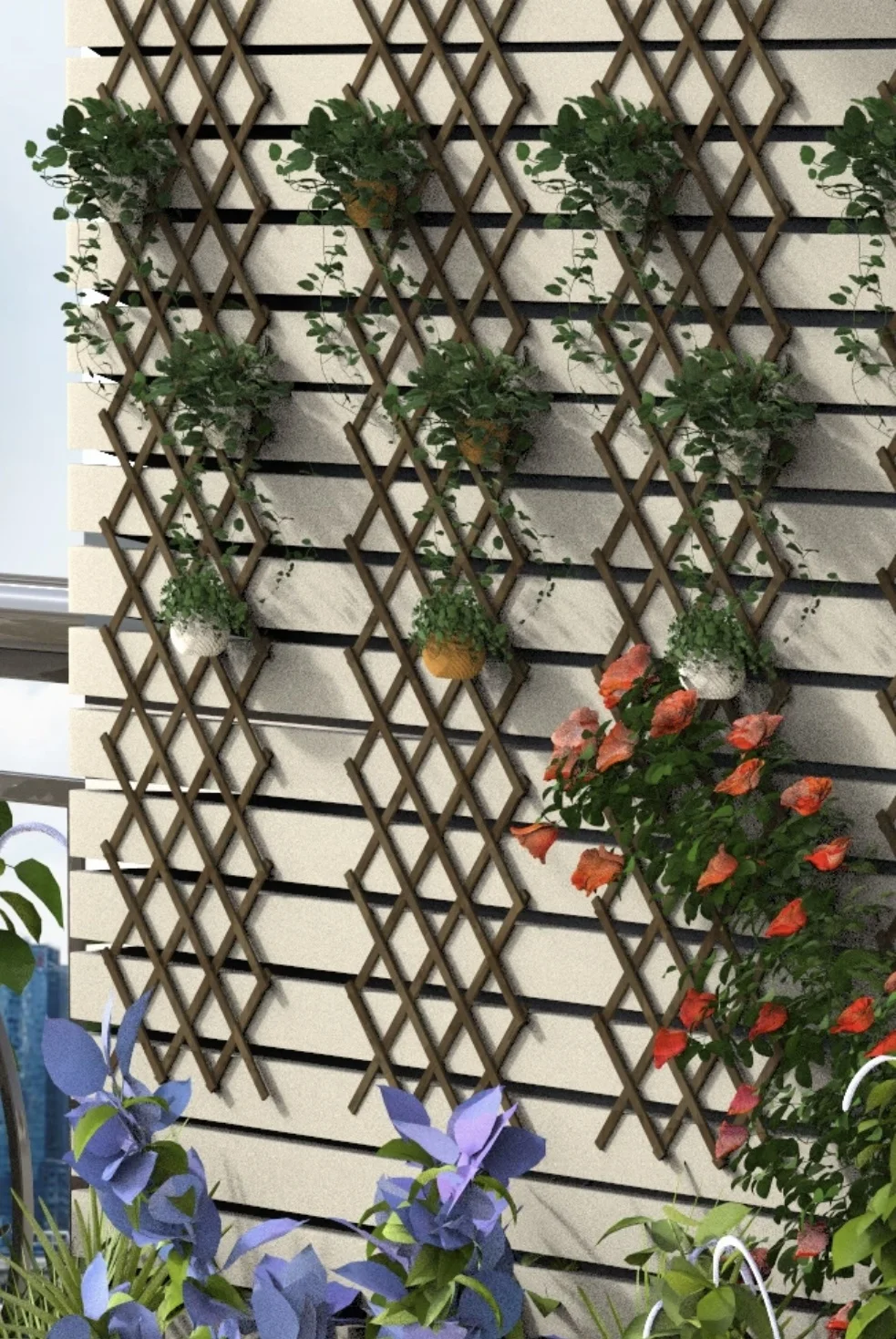 Carbonized anticorrosive telescopic wood drawing mesh wood fence green plants climbing grid flower stand