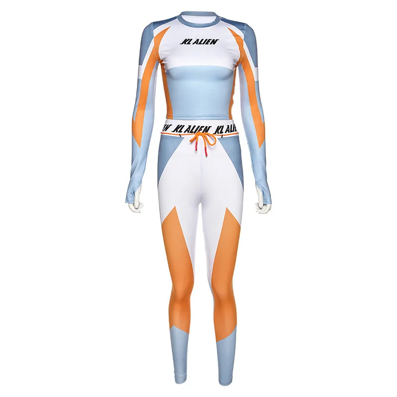 New Gym Activewear Conjunto Deportivo kl alien Women Workout Clothing Long Sleeve Kl alien Two Piece Yoga Sets Fitness women