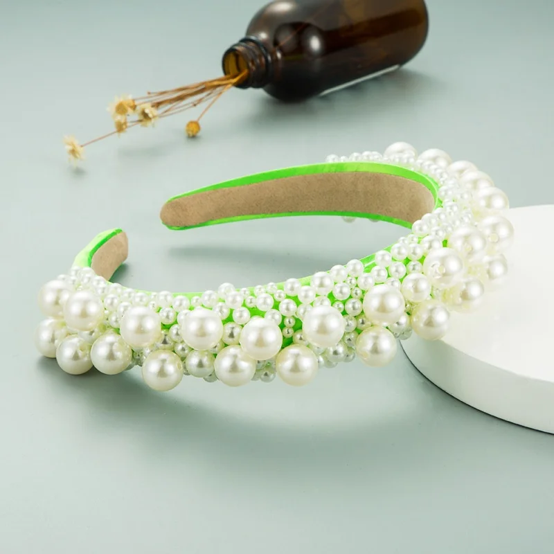 
2021 Spring Women Hair Accessories Fashion Big Pearl Headband Handmade Bride Fabric Padded Hairband for Girls 
