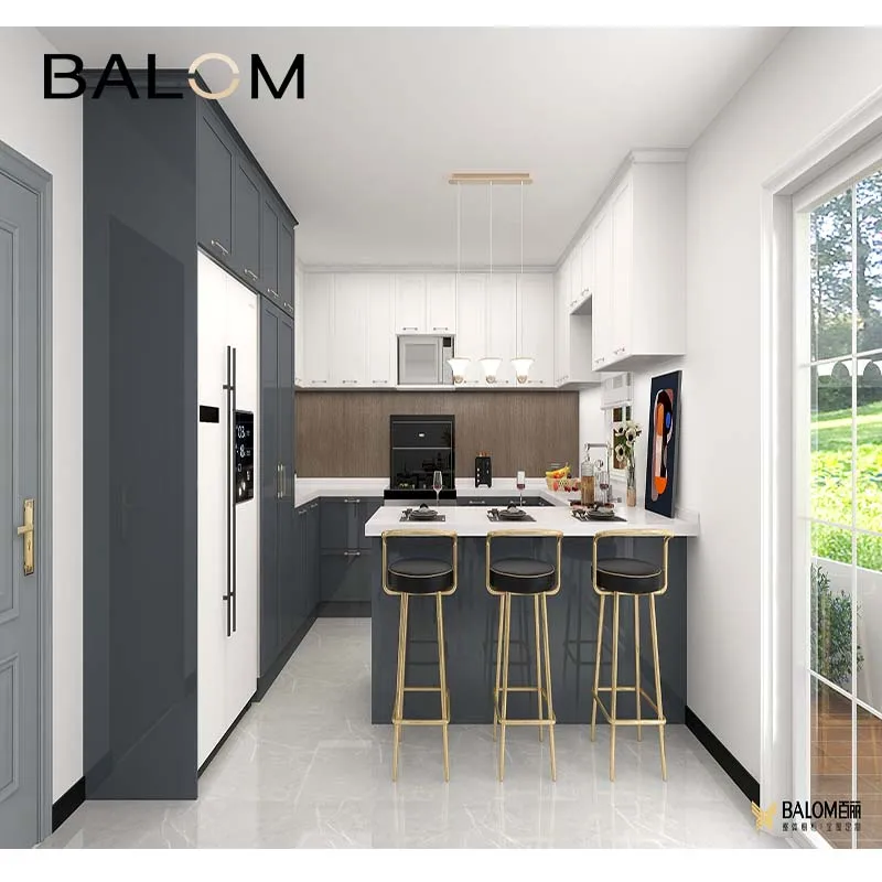 European style lacquer kitchen center cabinet pvc panels small size