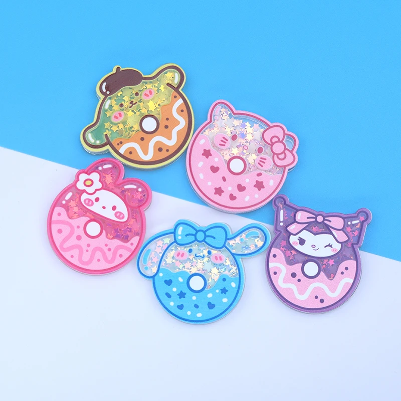 Professional Manufacturer flat back resin charms stickers kawaii donut luminous acrylic quicksand patch