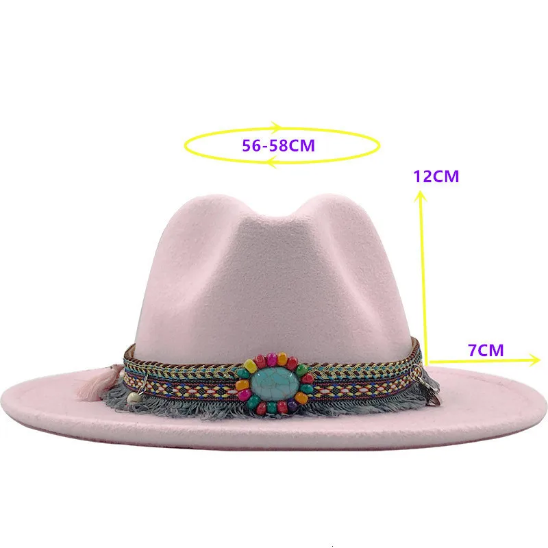 Fedora Hats Women Wholesale 2021 Wide Brim Solid Color Matching Party Trilby Cowboy Cap Wedding Wool Felt Jazz Fedora Hat