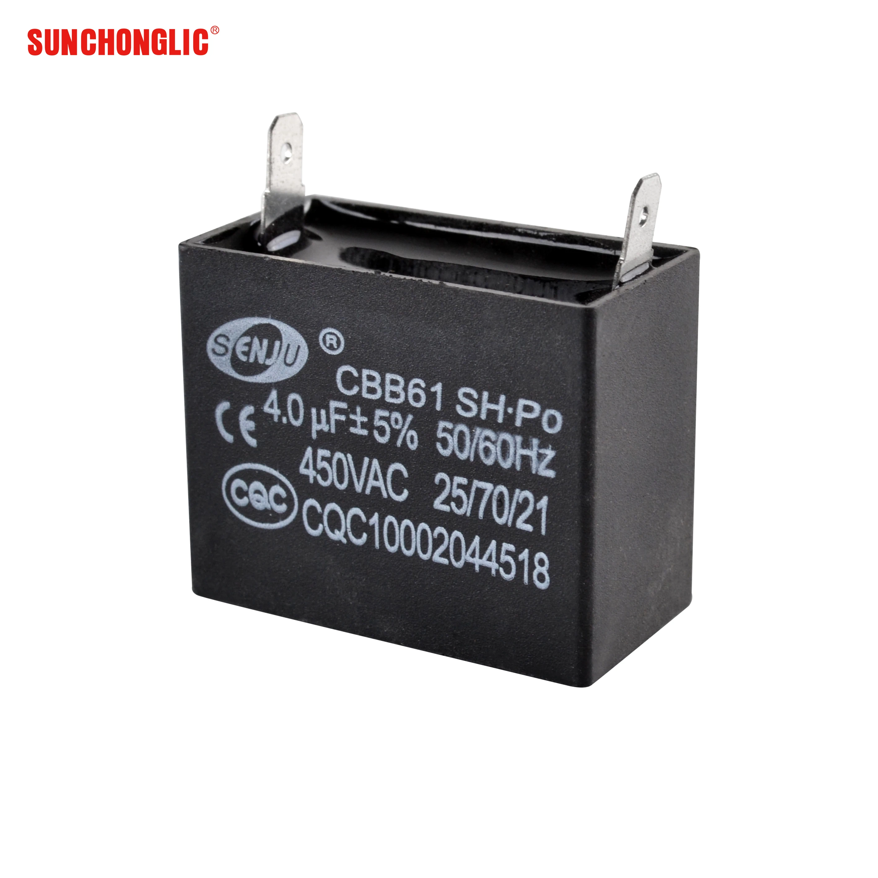 Sunchonglic strong discharge capacitor high quality  450v ac 4uf gas water heater capacitor