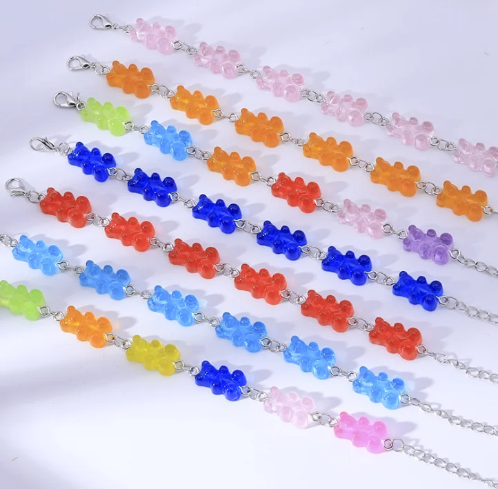 Cute Gummy Bear Bracelet Transparent Candy Color Resin Bear Bracelets And Bangles 03BC032