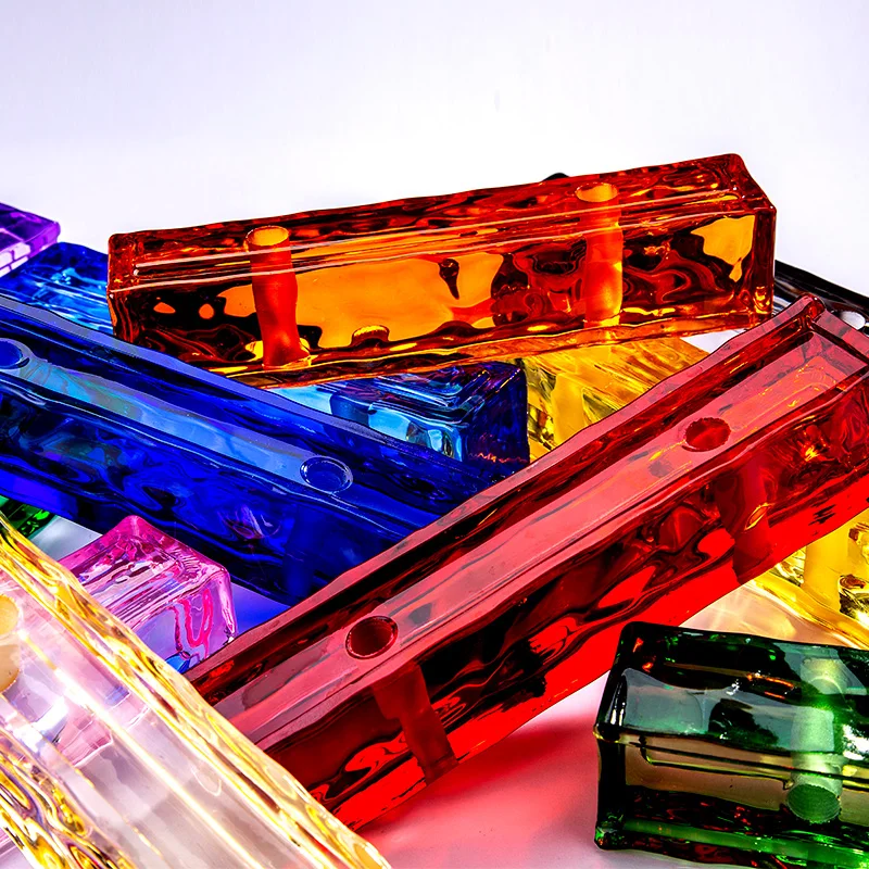 glass brick dimensions  Direct Sales Solid Clear Color Stone Pattern Hot Melt Perforated Multicolour Long Strip Glass Brick