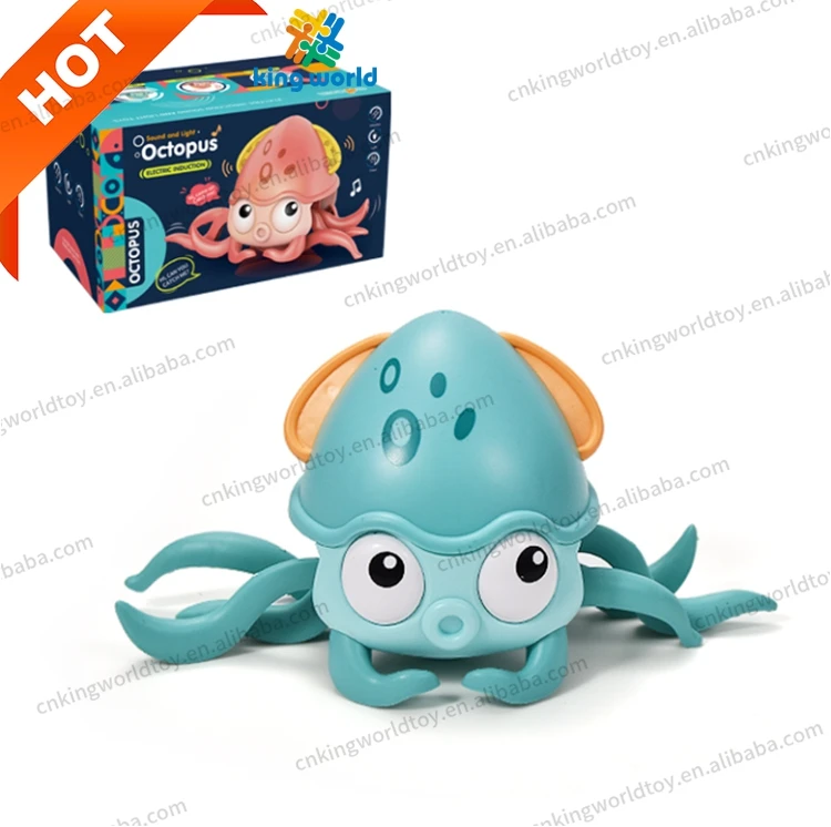 New Plastic Electric Music Light UP Induction Crawling Walking Octopus Baby Moving Toy Animal with USB Cable