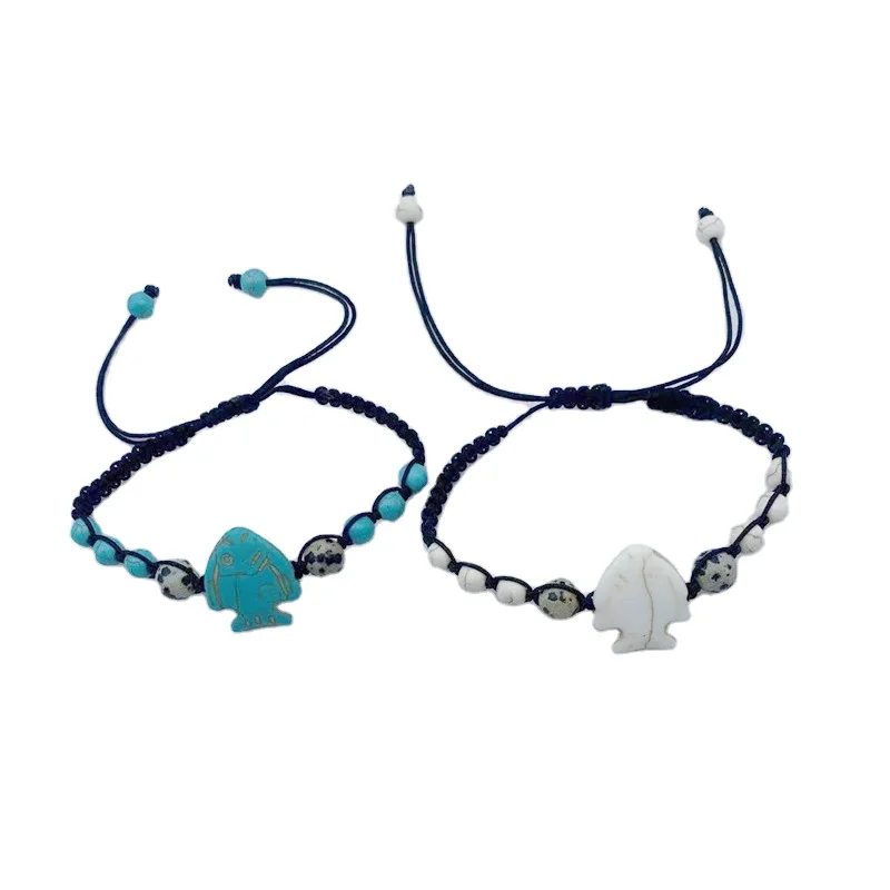 Summer Beach Braided Marine Animal Bracelet Natural Turquoise Sea Turtle Dolphin Tropical Fish Friendship Bracelet Jewelry