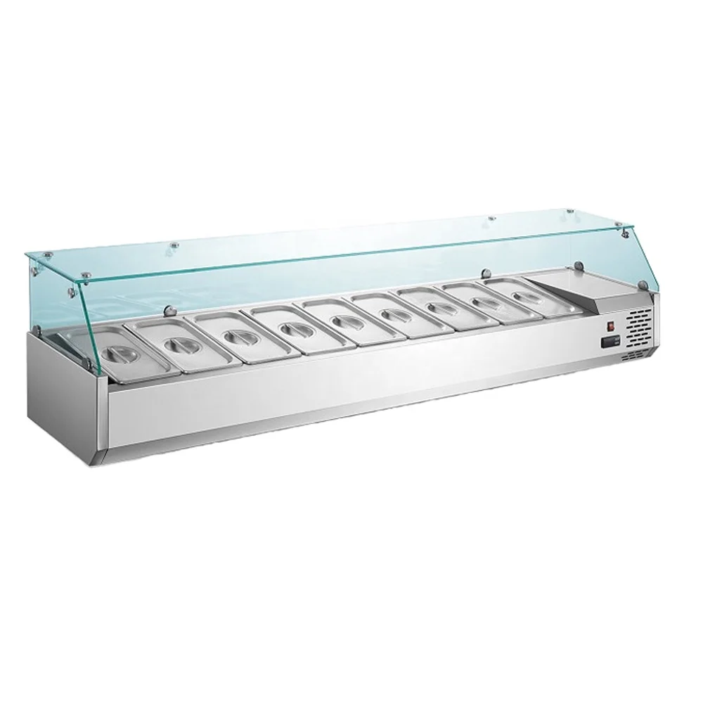 Supermarket salad equipment display showcase refrigerators, commercial countertop salad bar refrigerator sale