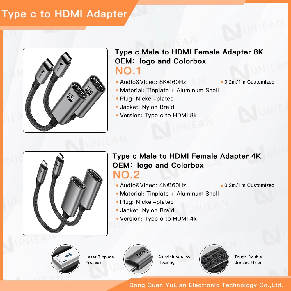 UNIEAN оптовая продажа с завода HD 2 м Type C на 8K 4K Hdmi кабель Usb 3 c 60 Гц порта дисплея для Macbook pro