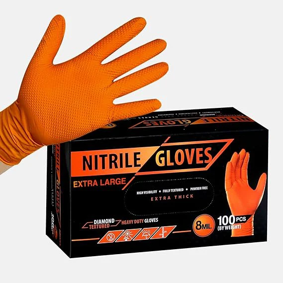 8 mil Diamond Textured Thicken Durable and Heavy Duty Mechanic Industrial nitrile gloves for daily work