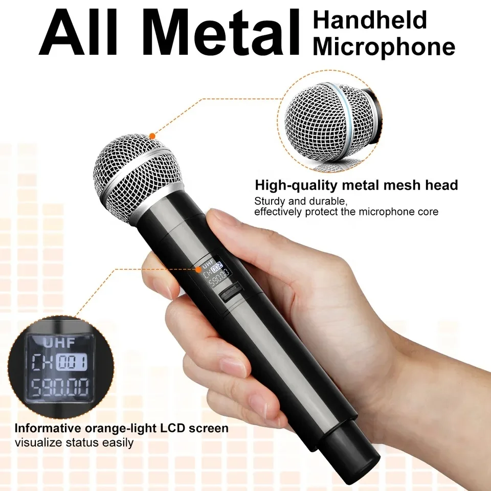 4 Mics Wireless Microphone System 4-channel Handheld Lavalier Headset Microphone System For Karaoke Church Performance Meeting