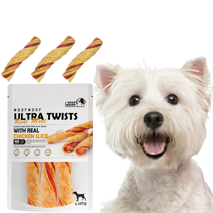 pet food Natural Organic Puffy collagen pet treats chicken meat twisted stick dog teeth cleaning chews snacks