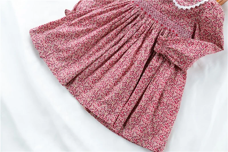 winter wholesale children clothes smocked long sleeve flower girls dresses for baby outfit party kids clothing B41570