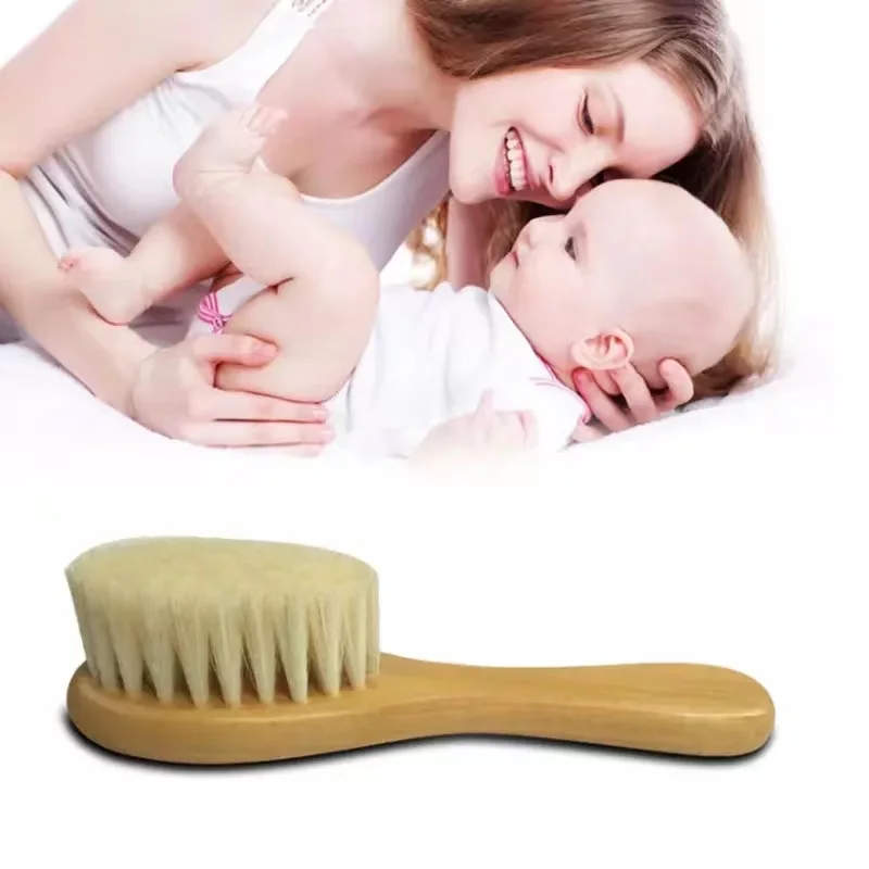Private Label Eco-friendly High Quality Goat Hair Baby Brush Bamboo Wooden Baby Hair Brush Laser, Baby Hair Brush and Comb Set