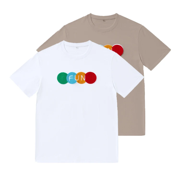 Custom White Pima Cotton T shirts With Colorful Chenille Logo Patch Men Tshirt