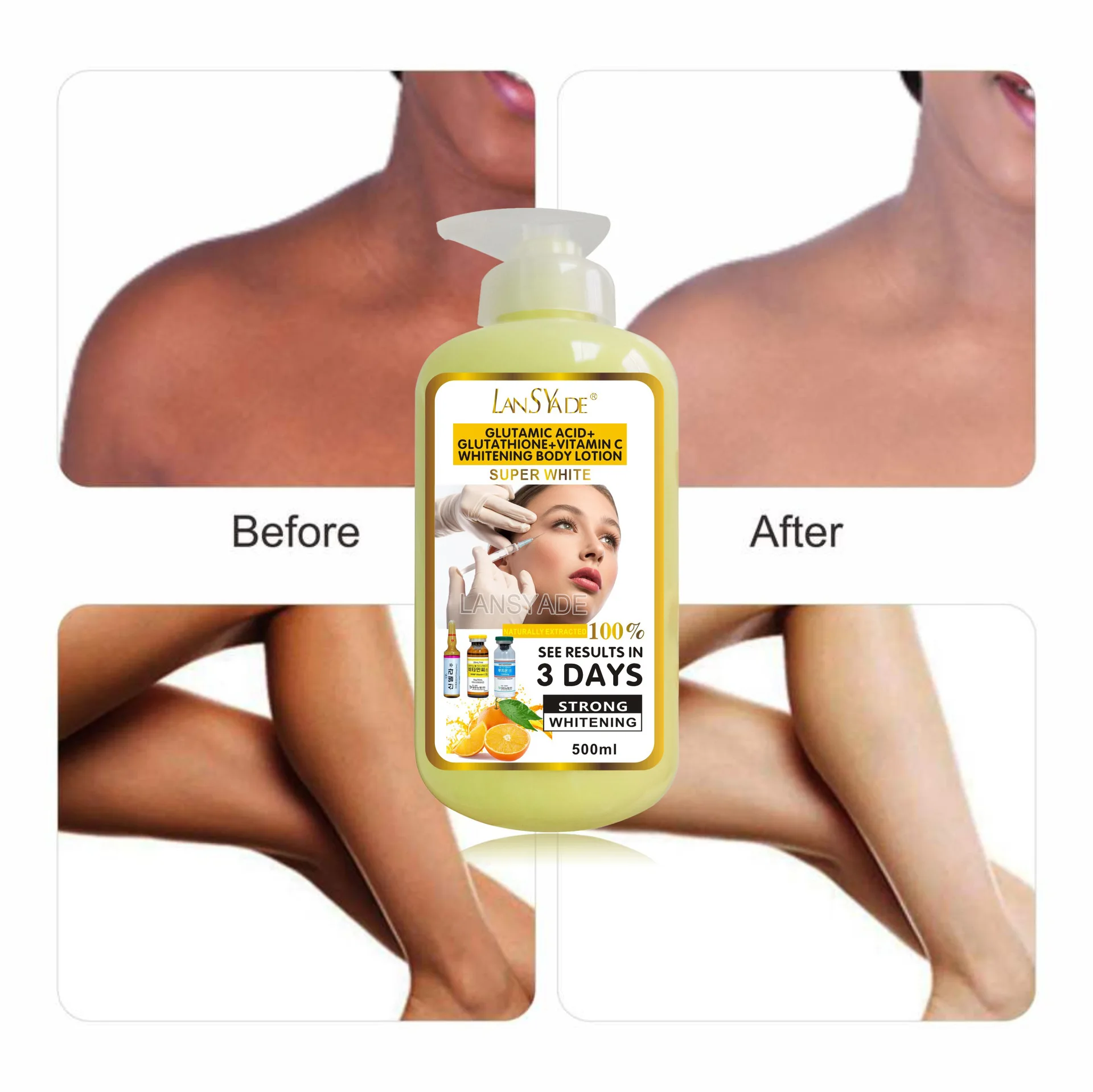Private label OEM Gluta Acid Nourish Skin Lotion Vitamin C Brightening 3 Days Strong Bleaching Darkspot Body Whitening Lotion