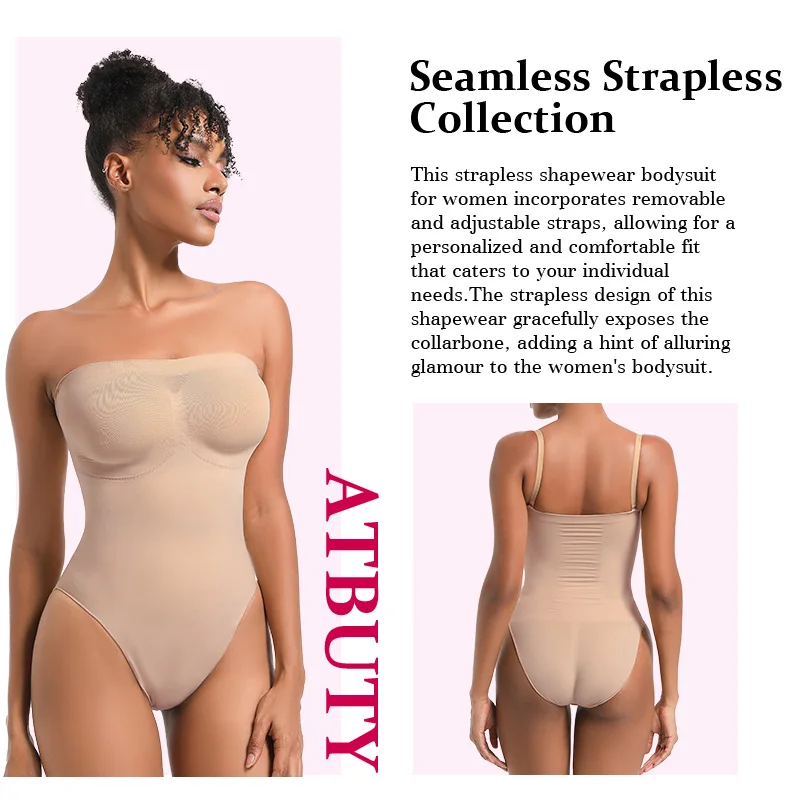 Compressive Strapless Bodyshaper Tube Top Bodysuit Seamless Shortie Shapewear Sculpt Full Body Shaper with Attachable Strap