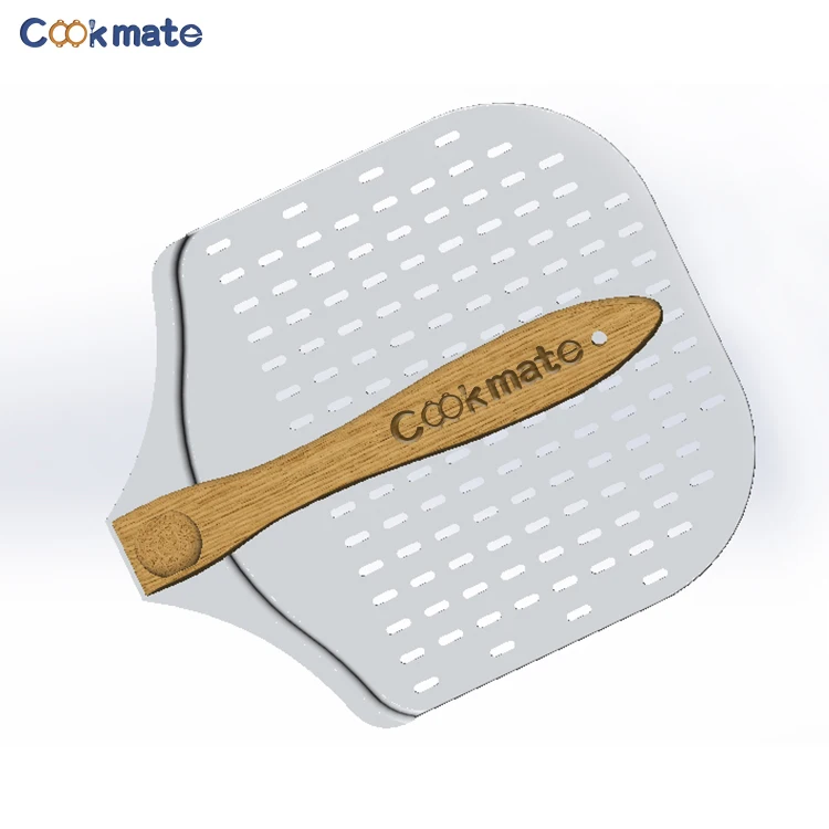 Perforated Pizza Peel Stop Edge Home favor 12 x 14 Inch Rectangular Pizza Turning Peel Aluminum Foldable Pizza Paddle