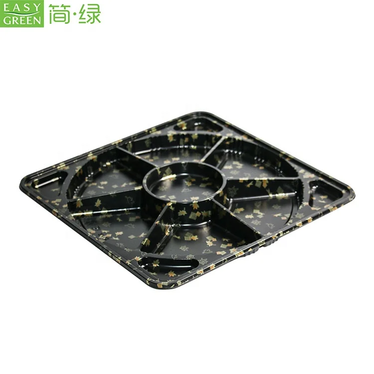 Black Compartments Food Packaging Container Party  Plastic Tray Large