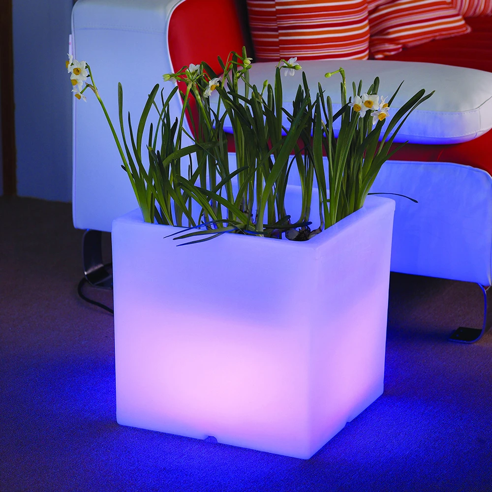 Outdoor Cube Garden Solar Waterproof Led Flower Pot Lights  with RGB light