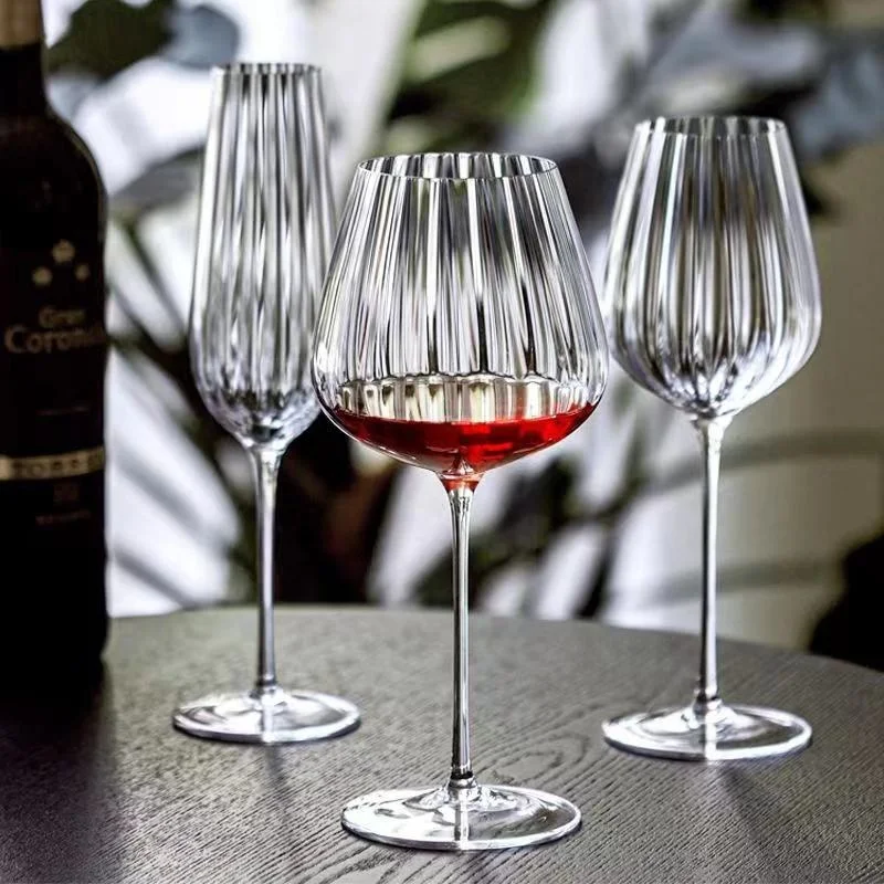 Factory Wedding Striped Design Stemmed Events Wine Glasses Set/2023 Popular Thread Glassware