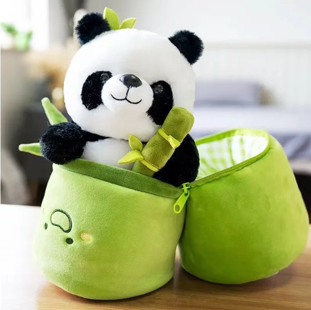 Bamboo tube panda plush toy cute holding pillow hugging bamboo doll panda doll birthday gift