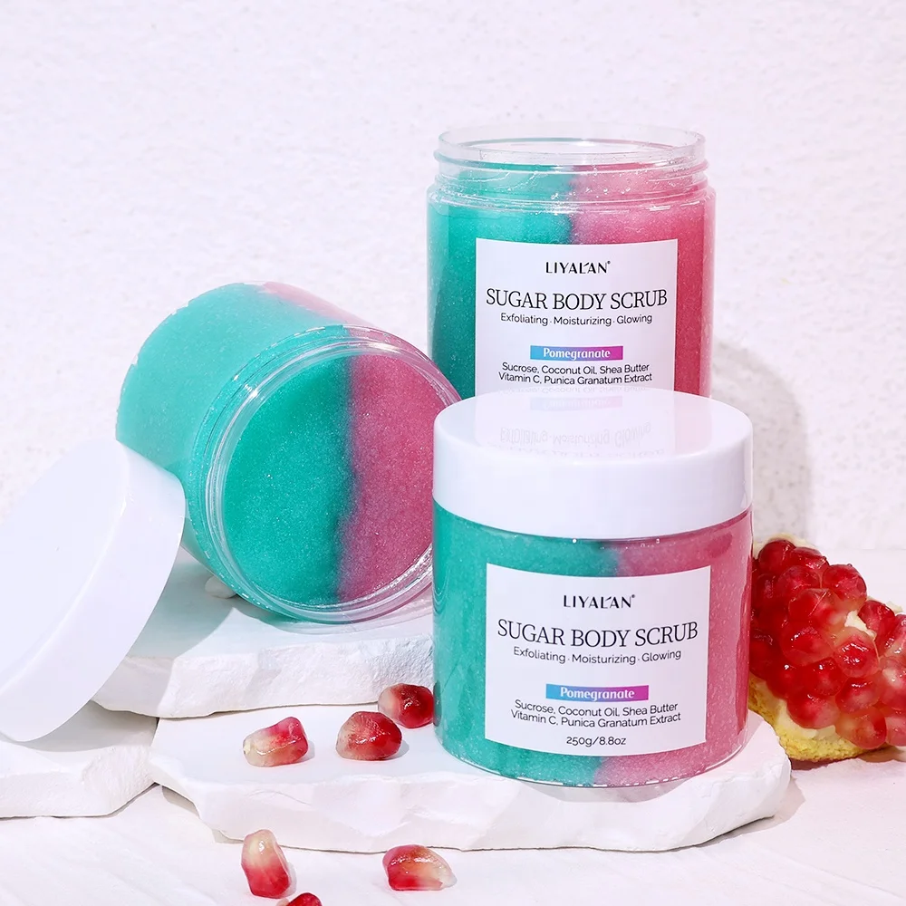 Custom Logo Skin Care Whitening Exfoliating Natural Organic Fruit Pomegranate Body Sugar Scrub
