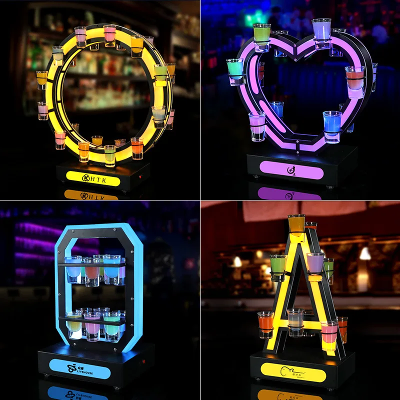 Ferris wheel Shape Rechargeable LED 24 Shot Glass Cocktail cup holder Display barware Serving Stand Shot Tray