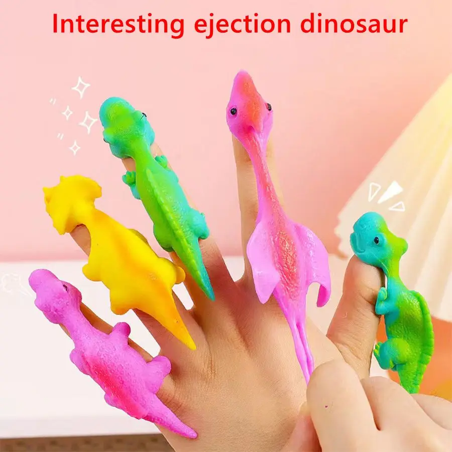 Novelty Funny rubber animal Dinosaur Slingshot finger flying toy Stretchable elastic soft shooting toy