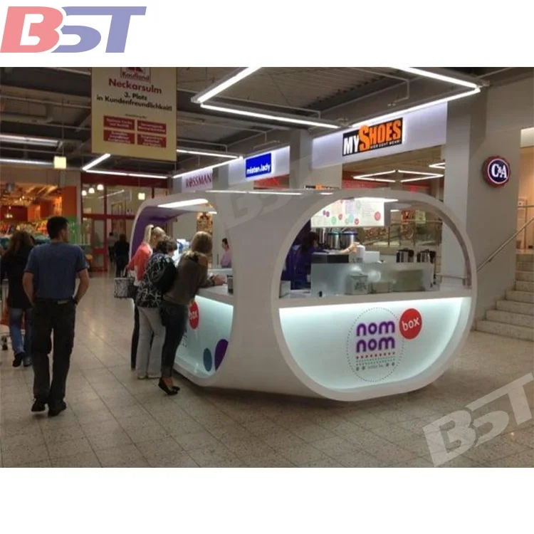 Mall Shopping Coffee Kiosk Juice Bubble Tea Bar Counter Customized Unique Round Fast Food Bar Counter Design