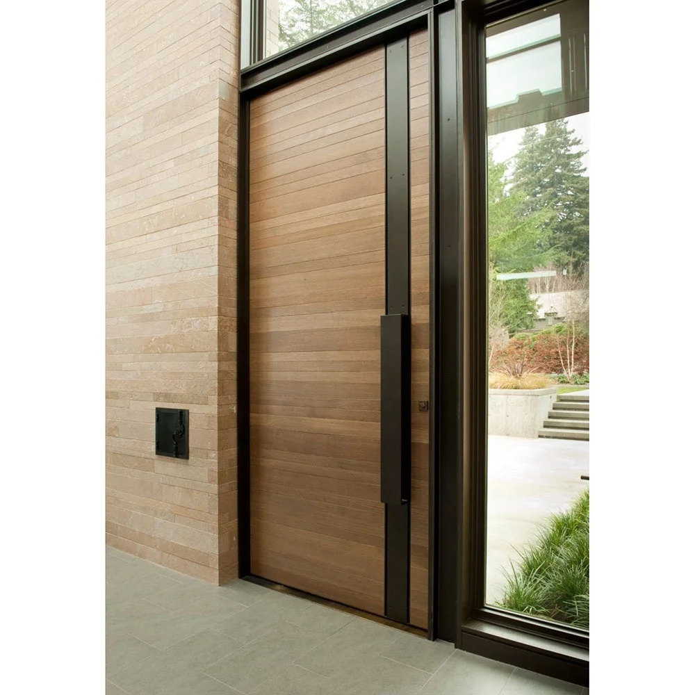 Plain heavy duty pivot solid wooden entrance door for residential