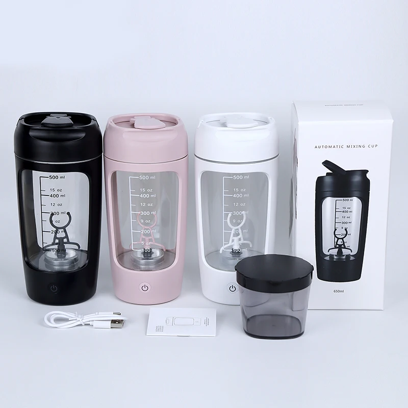 650ML Workout Blender Protein Shaker Bottle Fitness Gym Electric Shaker Bottle mixer with 200ml powder storage bottle