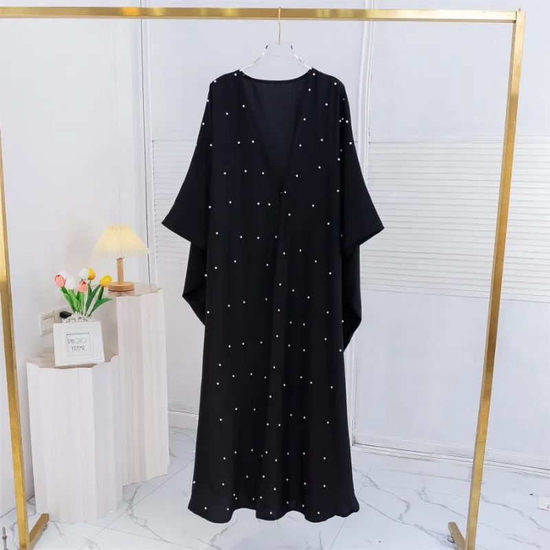 Ethnic Open Front Abaya Long Sleeve Islamic Clothing Loose Beading Maxi Dress Women Jilbabs Dubai Robe Kaftan Muslim Abayas
