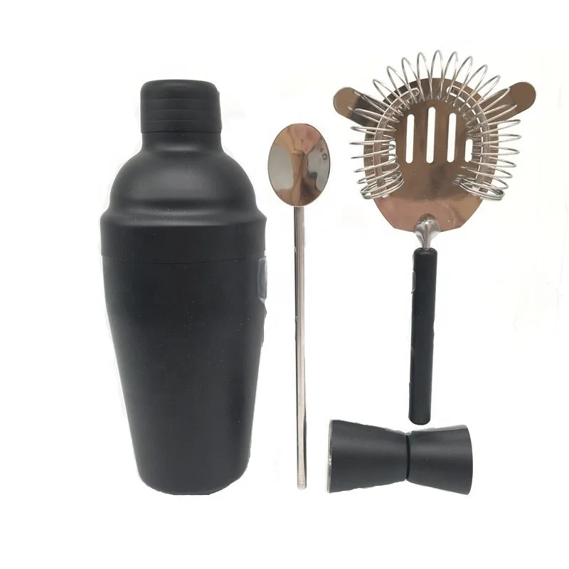 550ml stainless steel cocktail shaker set in matt black in gift box,cocktail shaker set
