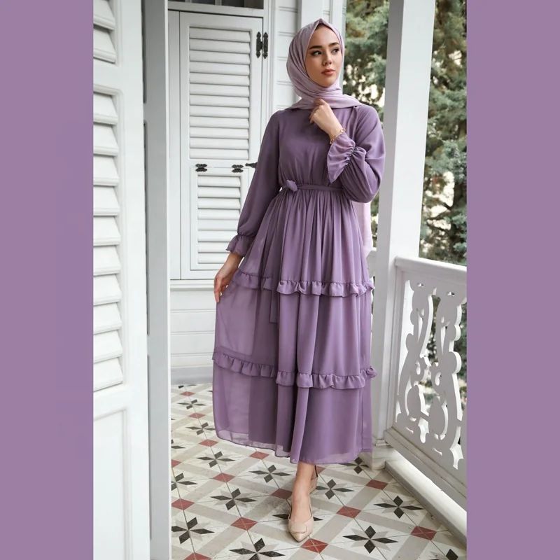MOTIVE FORCE New Arrival Fashion Arabian Women Dress Islamic Elegant Ladies Slim Ruffle Turkish Muslim Dresses