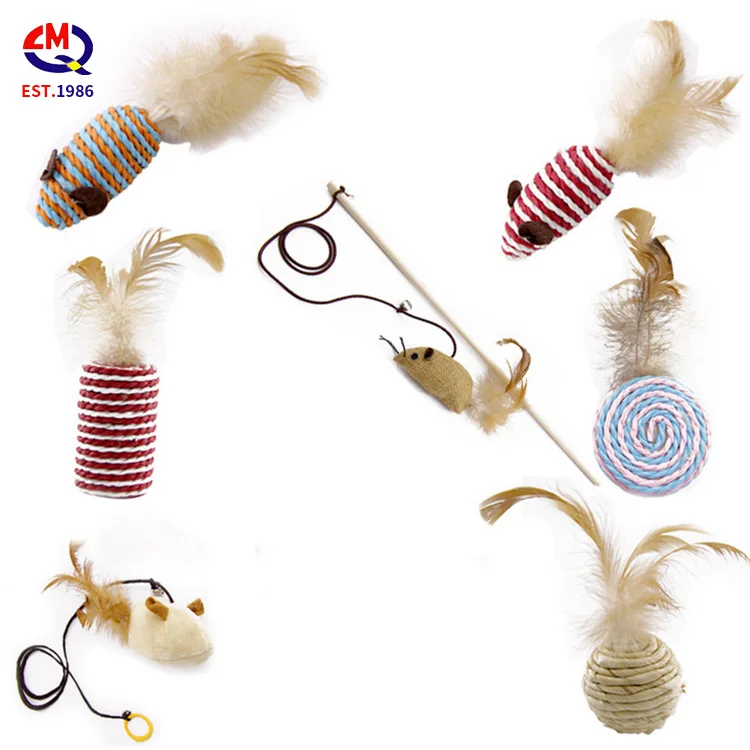 Wholesale Funny Cat Stick Feather Pet Toy Supplies Seven Piece Set Cat Toy Luxury Cute Cat Soft Toys