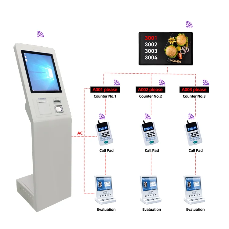 hospital Bank Floor Standing queue ticket printer system with Touch Screen