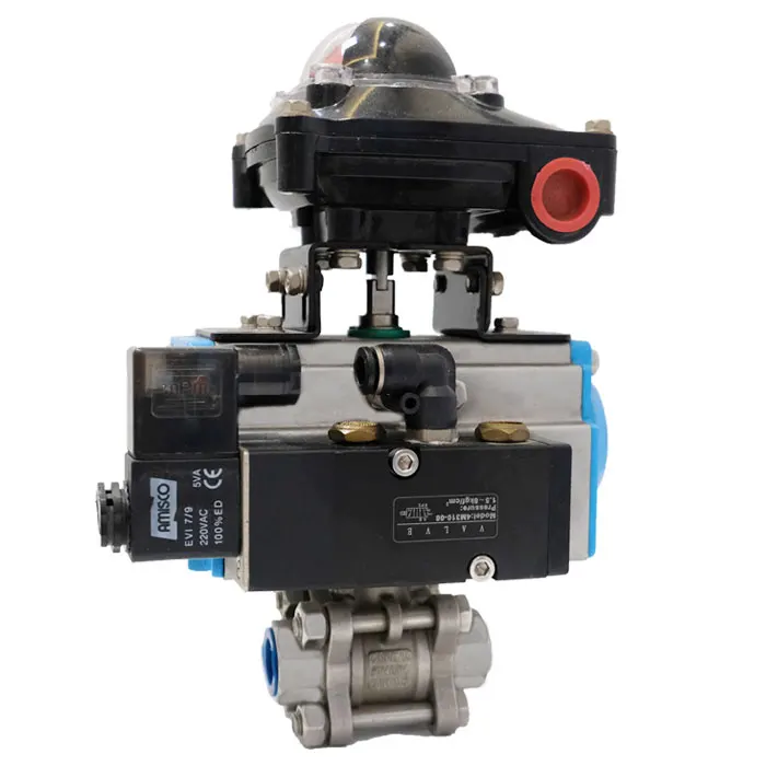2 Way single double acting 3PCS Threaded Stainless Steel 316 Pneumatic Actuator Control Ball Valve