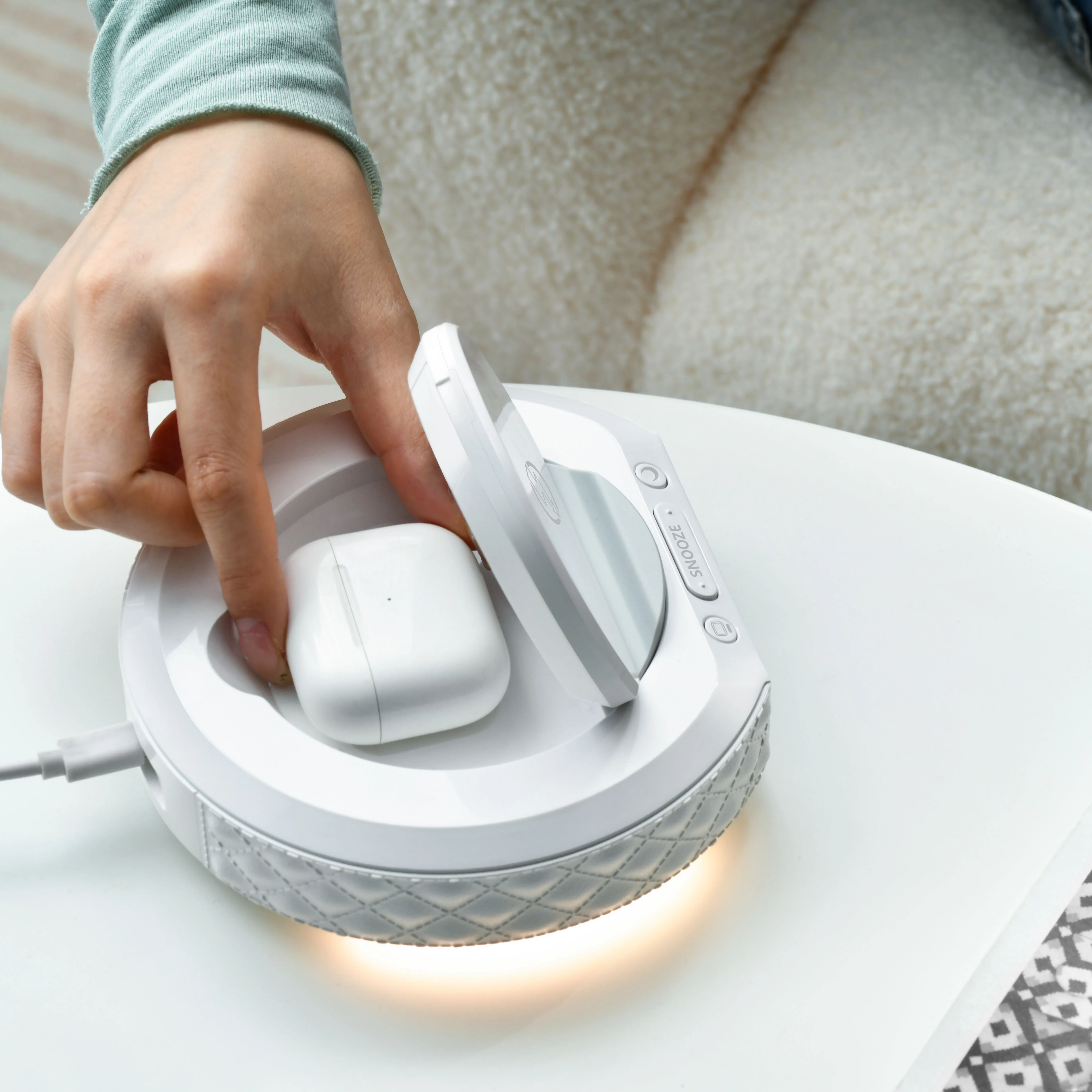 Three-in-One Wireless Charging Portable Night Light with Imitation Leather Texture Smart Home  Product